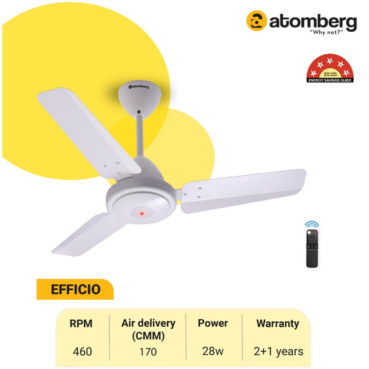 Atomberg Efficio 900 mm BLDC Motor with Remote 3 Blade Ceiling Fan White Pack of 1
