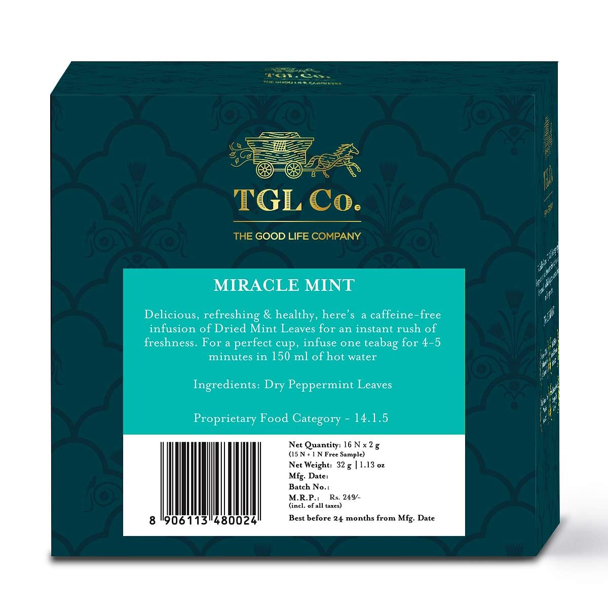 TGL Co. The Good Life Company Miracle Mint Tea Herbal Infusion Tea 32 Tea Bags 30 Tea Bags  2 Exotic Samples