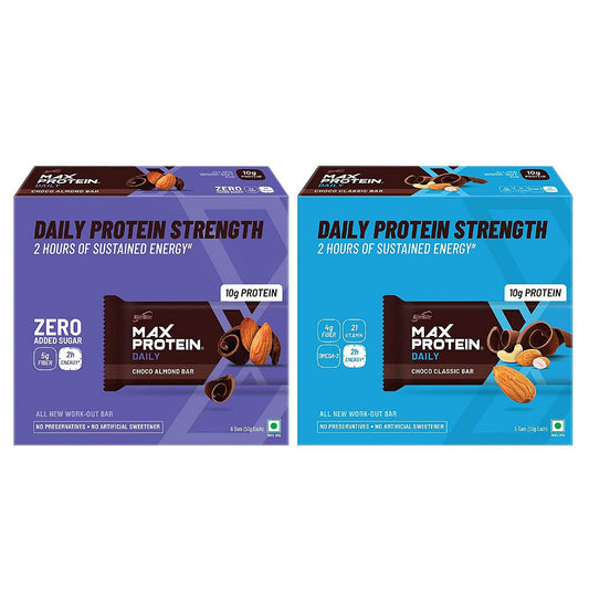 Ritebite Max Protein Combo Bar Daily Choco Almond Bars 300g - Pack of 6  Daily Choco Classic Bars 300g - Pack of 610g Protein