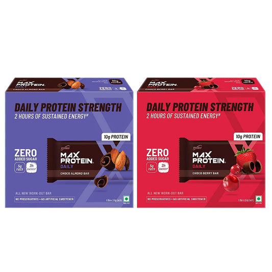 Ritebite Max Protein Combo Bars Daily Choco Almond Bars 300g - Pack of 6  Daily Choco Berry Bars 300g Pack of 610g Protein- Sugarfree