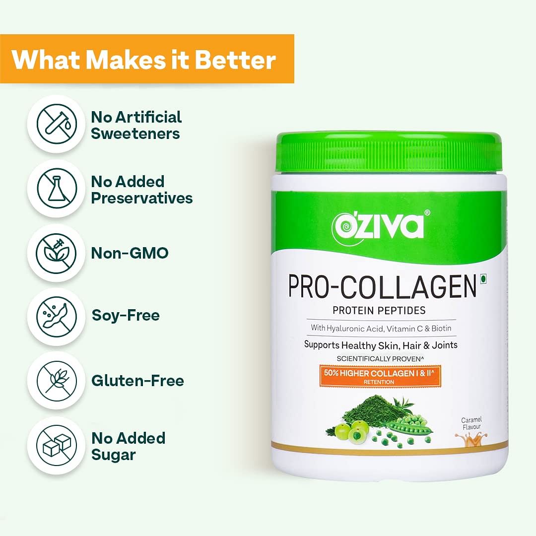 OZiva Pro-Collagen Protein Peptides 250g - Whey Protein for Healthy Skin, Hair, Muscles, Joints. For Women & Men.