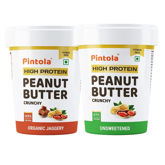 High Protein All Natural Peanut Butter, Unsweetened, 37% Protein, Whey Protein, Roasted Peanuts, Crunchy, 510g, Pintola, Organic Jaggery