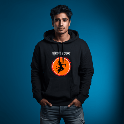 Jai Shri Ram Printed Black Hoodie for Men