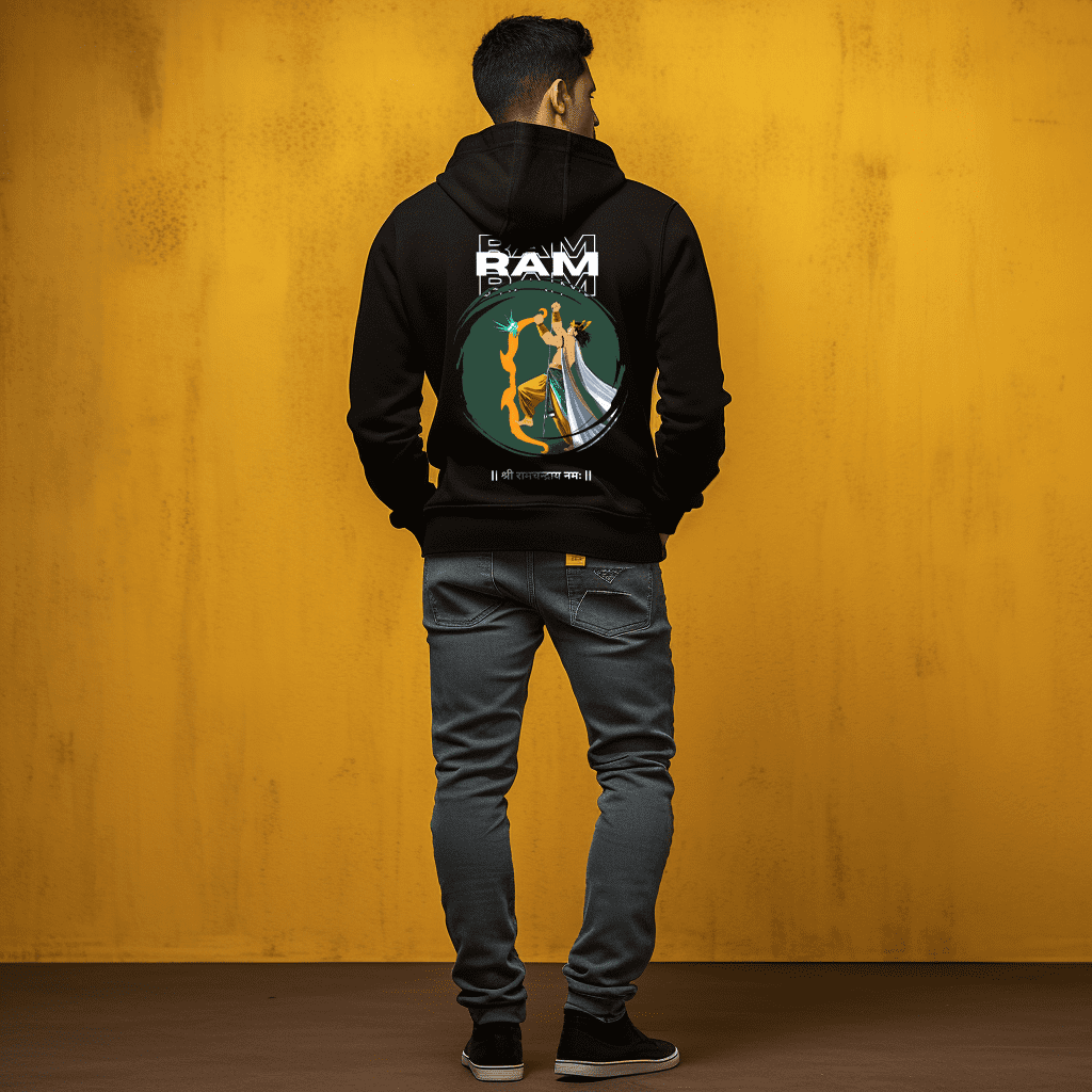 Bhagwan Ram Printed Black Hoodie for Men