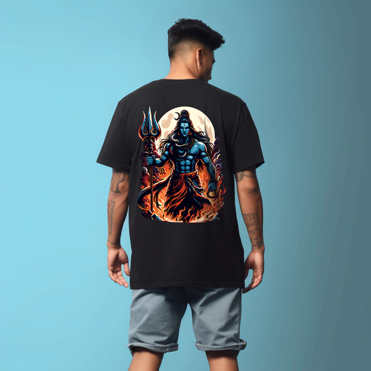 Mahadev Shiva Tripund printed Black Tshirt For Men