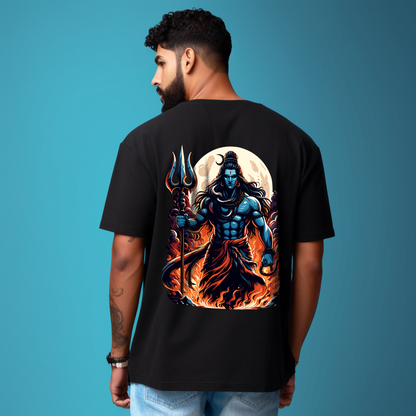 Mahadev Shiva Tripund printed Black Tshirt For Men
