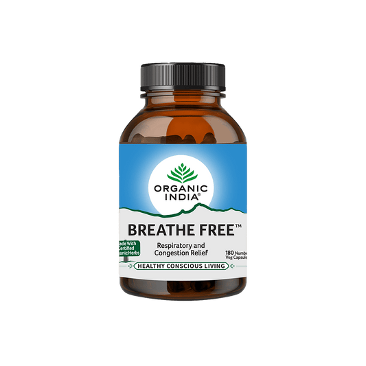 ORGANIC INDIA Breathe Free Ayurvedic Capsules for respiratory disorders, congestion, lung protection, allergic asthma, and coughing - 180 Veg Capsules