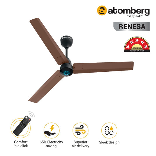 Atomberg Renesa 1200 mm BLDC Motor with Remote 3 Blade Ceiling Fan Brown and Black Pack of 1