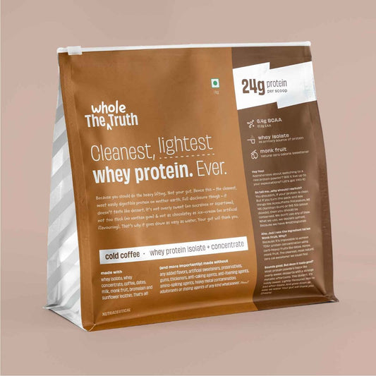 The Whole Truth Whey Protein IsolateConcentrate  Cold Coffee 1 kg 2.2 lbs  24g ProteinScoop  6.6g BCAA  100 Authentic Whey  No Adulteration  Clean Light  Easy to Digest