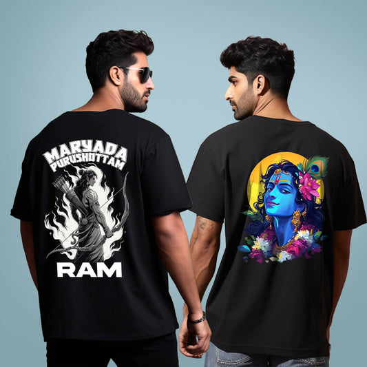 Shri Ram and Shri Krishna Combo Oversized Tshirts