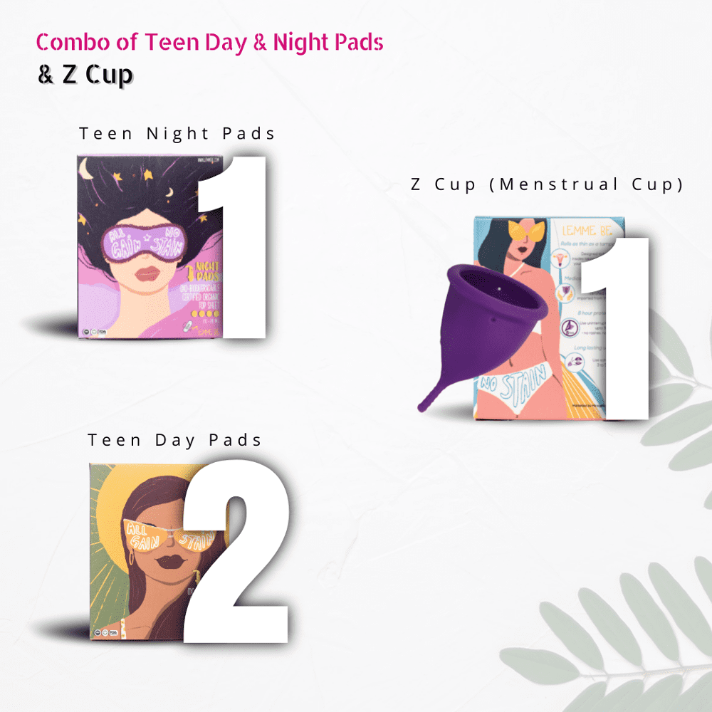 Combo of Lemme Be Teen Day Night Cotton Sanitary Pads and Z Menstrual Cup