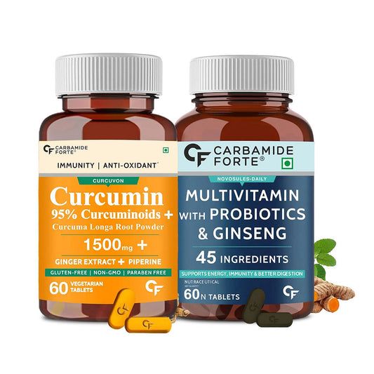 Ultimate Wellness Combo Carbamide Forte Curcumin Immunity Boosters  Multivitamin with Probiotics - 60 Tablets Each