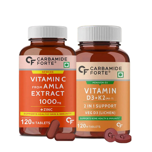 Total Immunity and Wellness Combo Carbamide Forte Vitamin C with Amla  Zinc  Vitamin D3 K2 MK7 - 120 Veg Tablets Each