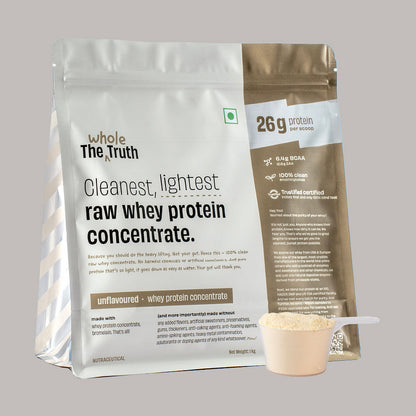 The Whole Truth Whey Protein Concentrate 1Kg  28 Serving  Unflavoured  26g Protein  Strength  Muscle Building