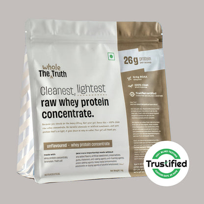 The Whole Truth Whey Protein Concentrate 1Kg  28 Serving  Unflavoured  26g Protein  Strength  Muscle Building