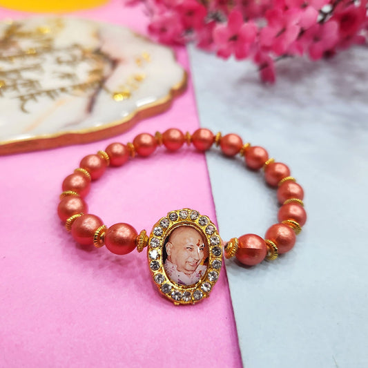 Light Red Beaded Guru Ji Maharaj Handmade Bracelets for Men and Women