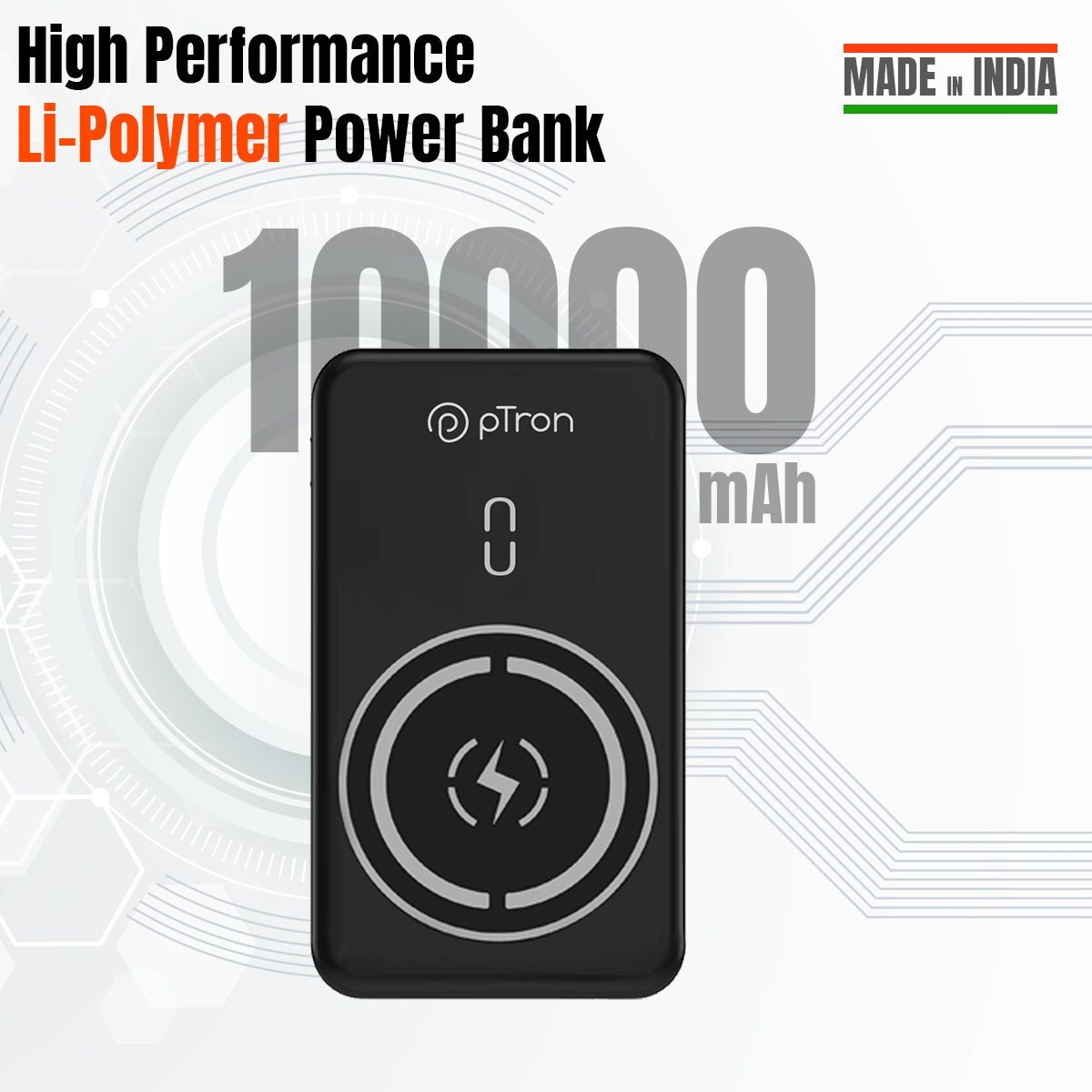 pTron Dynamo Arc 10000mAh 22.5W Nano Magnetic Power Bank Black