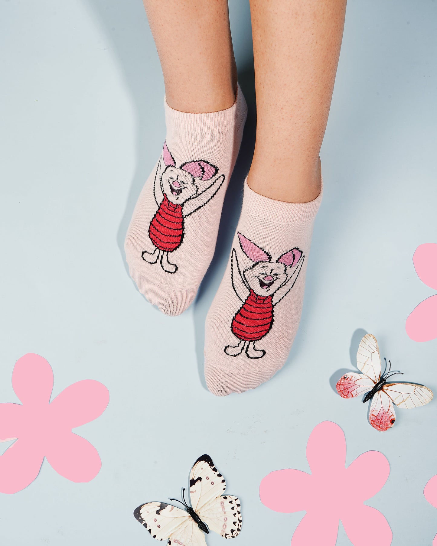 Balenzia x Disney Winnie the Pooh Lowcut socks for Women-PoohPigletEeyore Pack of 3 Pairs1UFree Size Cream Pink Blue