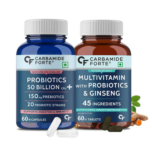 Gut Health and Wellness Combo Carbamide Forte Probiotics 50 Billion  Multivitamin with Probiotics - 60 Veg Capsules  60 Tablets