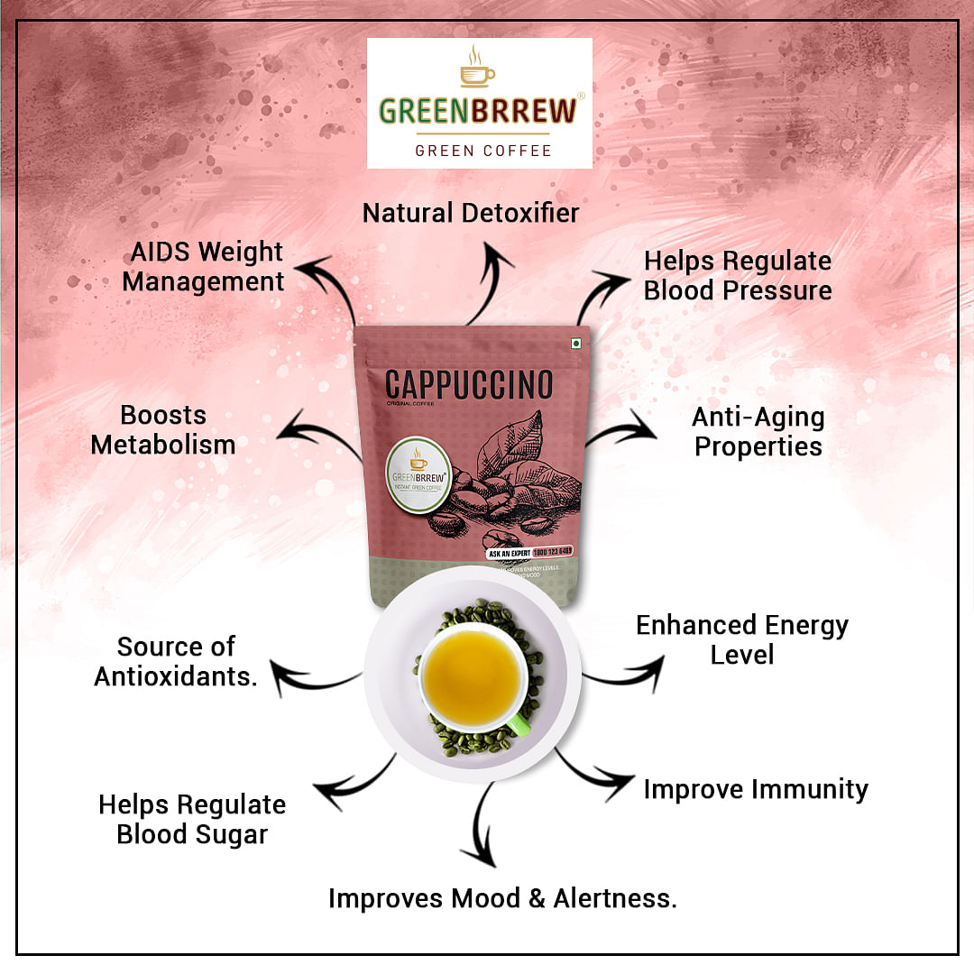 Greenbrrew Cappuccino Original Green Coffee Instant Coffee Beverage Premix for Weight Management - 30g 20 Sachets