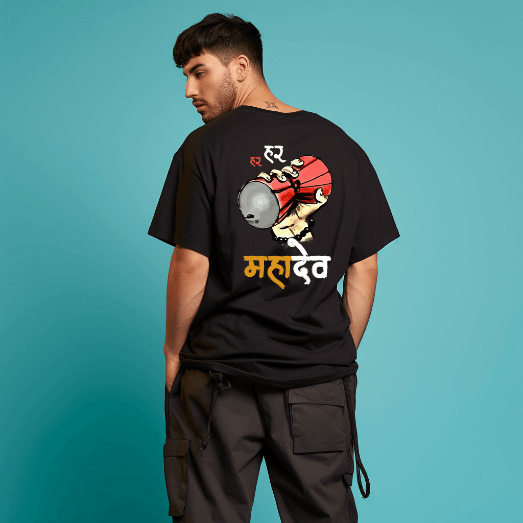 Mahadev Damru Printed Oversize Tshirt  100 Cotton Biowash