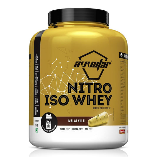 Avvatar Nitro Iso Whey 2kg  Malai Kulfi  50 Servings  28g Protein  Sugar free  Gluten free  Soy free