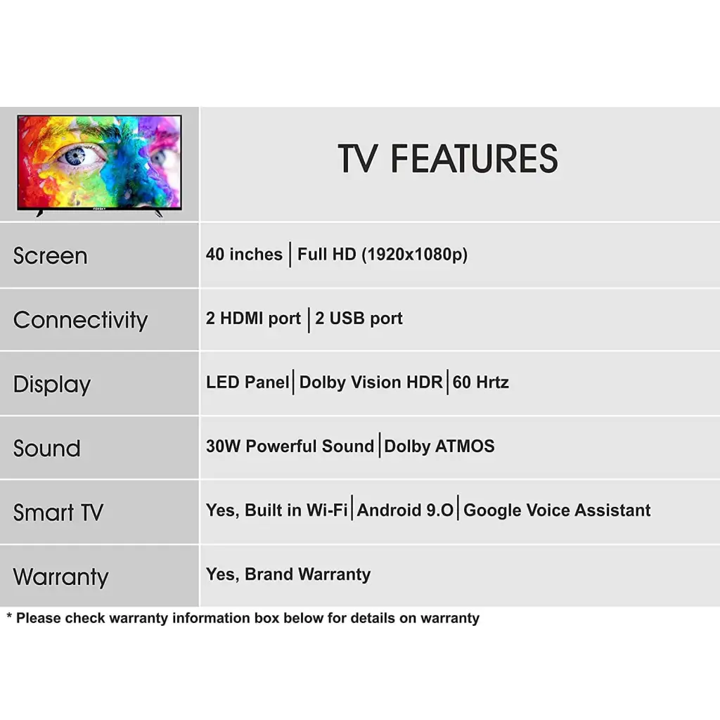 Foxsky 102 cm 40 inches Full HD Smart Android LED TV 40FS Google With Voice Assistant