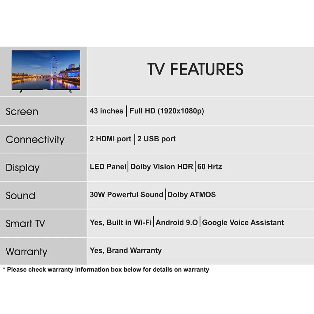 Foxsky 108 cm 43 inches Full HD Smart LED TV 43FS-VS Frameless Edition  With Voice Assistant