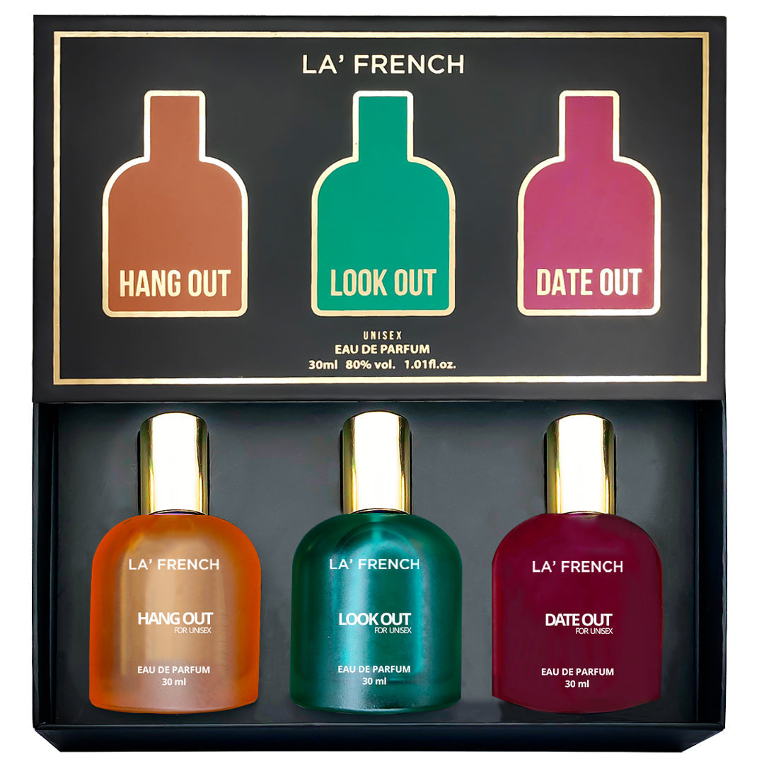 LaFrench Luxury Perfume Gift Set for Unisex 3x30 ML Hang Out Look Out Date Out Perfume