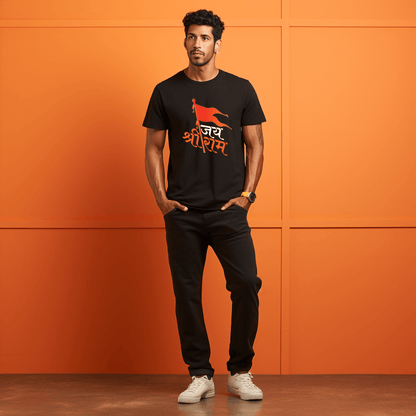 Jai Shri Ram With Bhagwa Flag Printed Tshirt For Men