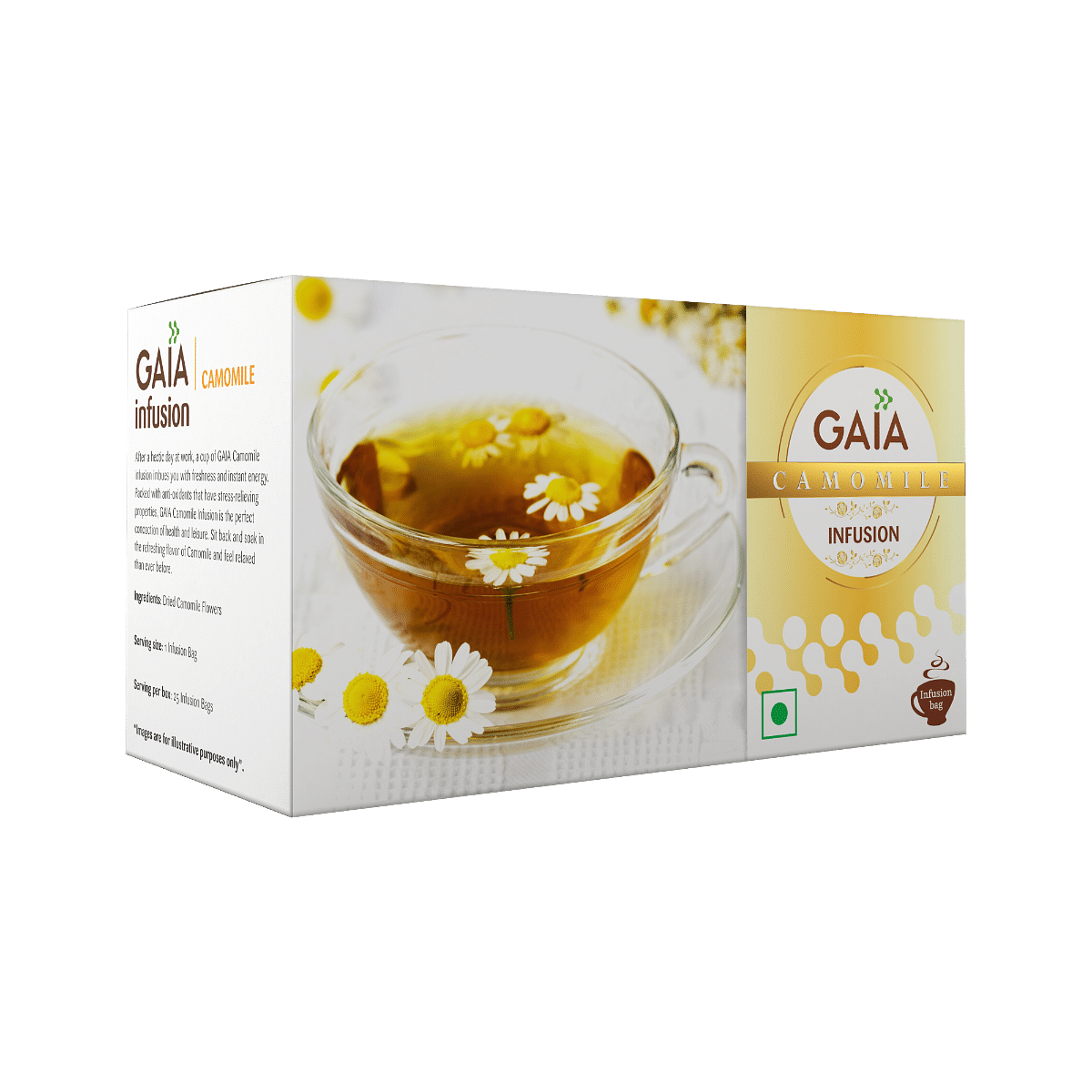 Gaia Green Tea  Camomile-25 Tea Bags