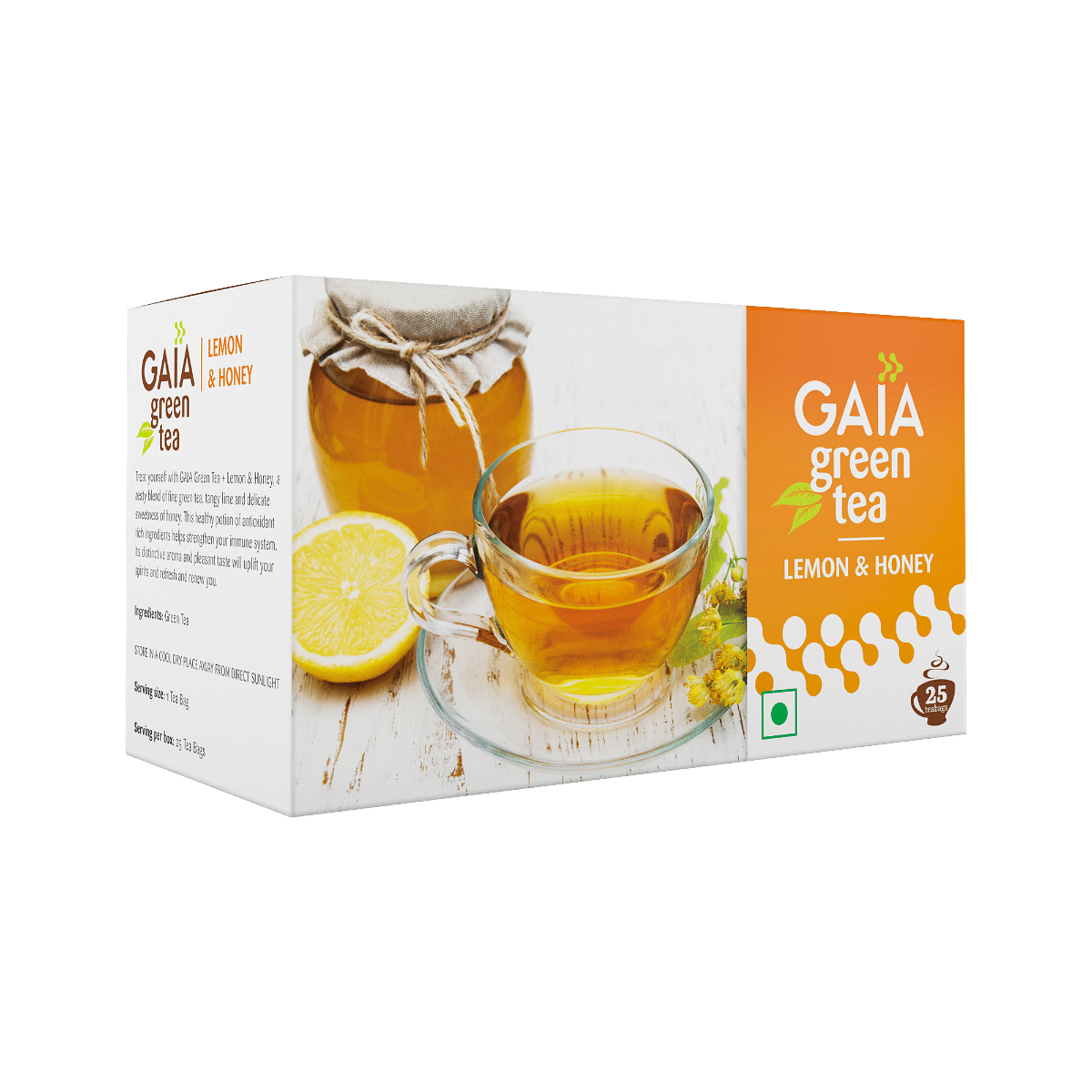 Gaia Green Tea  Lemon  Honey- 25 Tea Bags