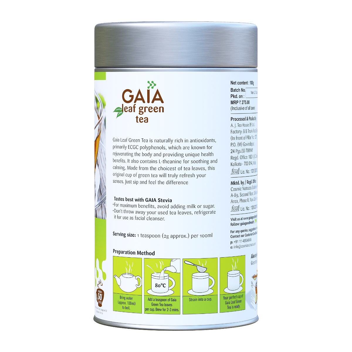 Gaia Green Tea Leaf Caddy 100g