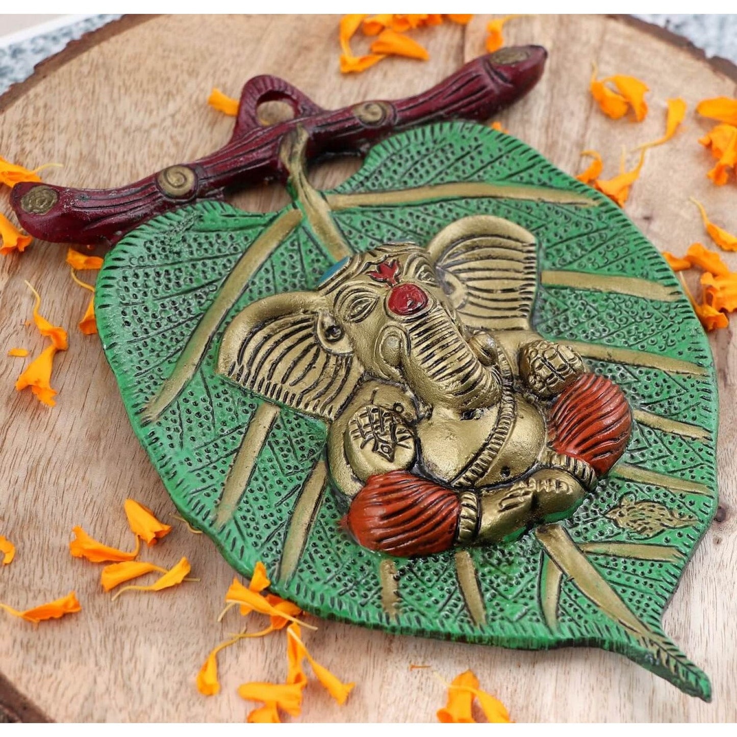 Lord Ganesha on Green Leaf  Home decor wall hanging ganesha