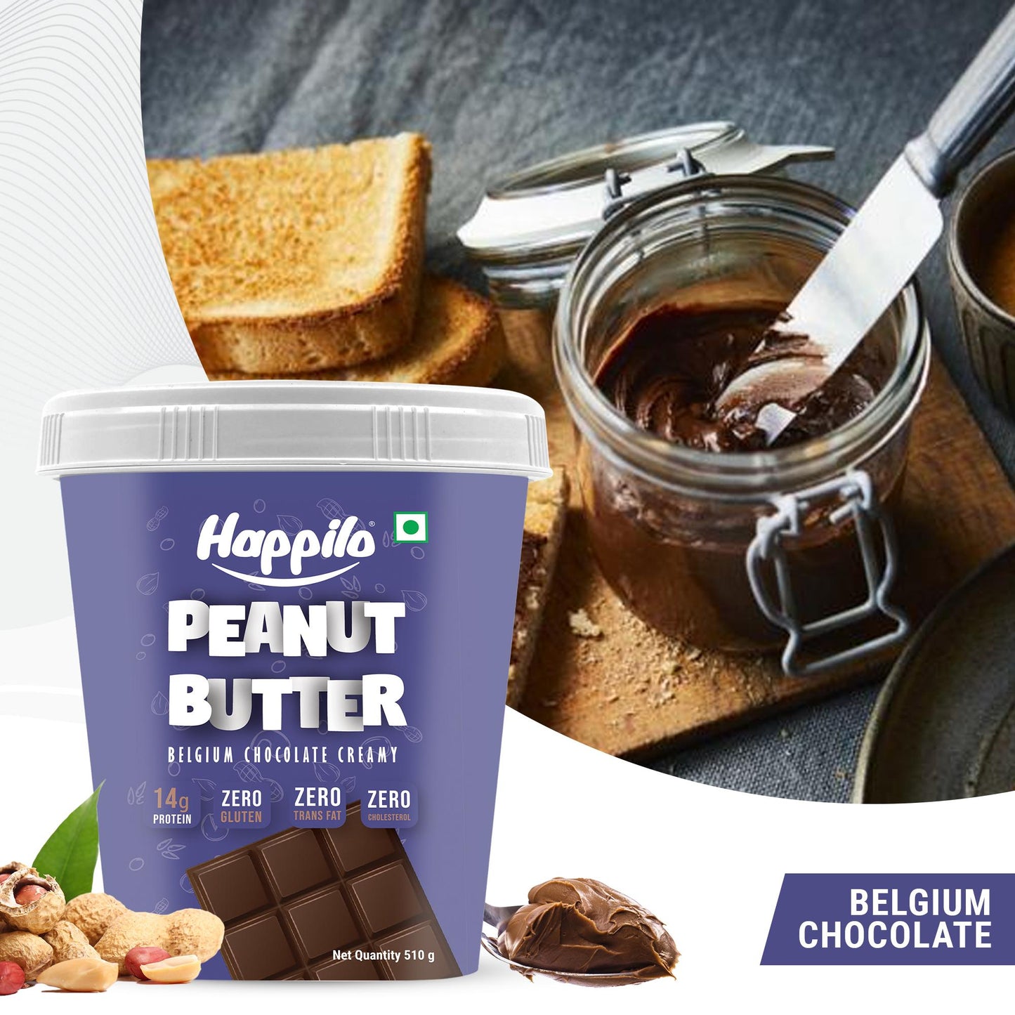 Happilo Belgium Chocolate Peanut Butter Creamy 510g