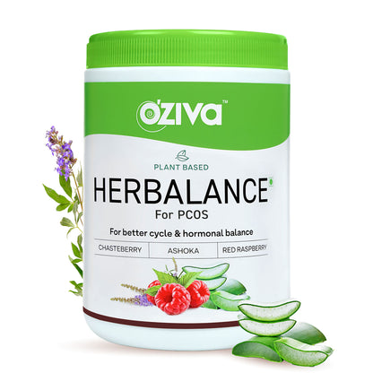 Oziva Plant-Based Herbalance for PCOS: Myo-Inositol, Chasteberry, Shatavari. Promotes better cycle & hormonal balance.