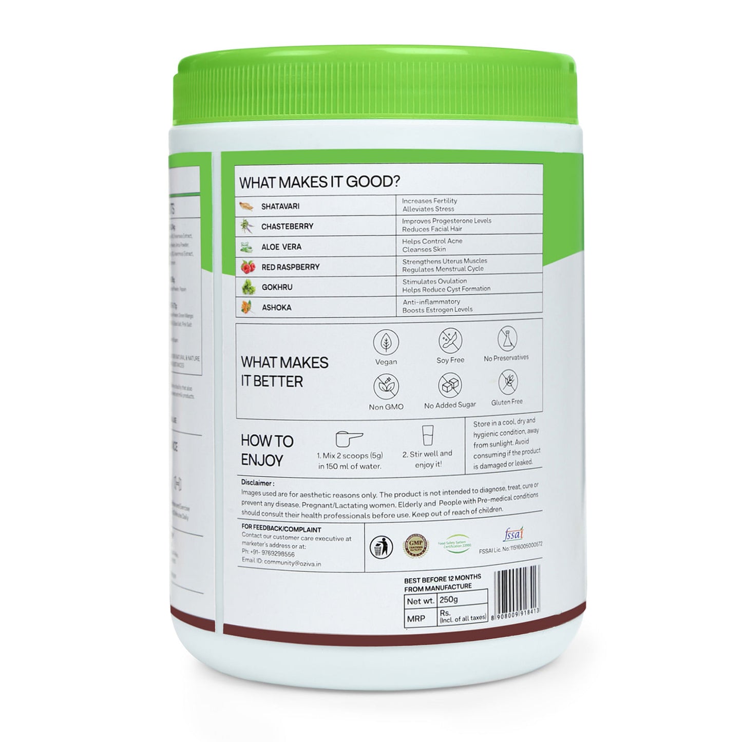 Oziva Plant-Based Herbalance for PCOS: Myo-Inositol, Chasteberry, Shatavari. Promotes better cycle & hormonal balance.