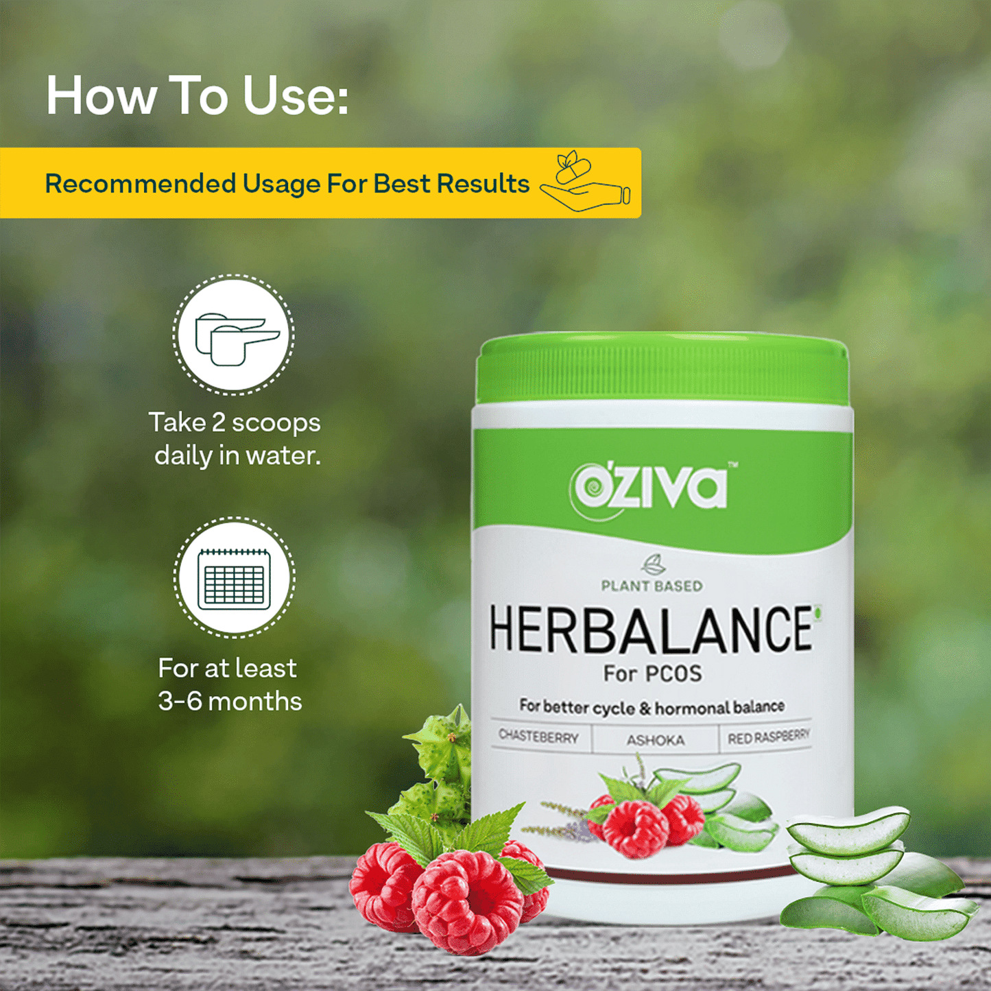 Oziva Plant-Based Herbalance for PCOS: Myo-Inositol, Chasteberry, Shatavari. Promotes better cycle & hormonal balance.