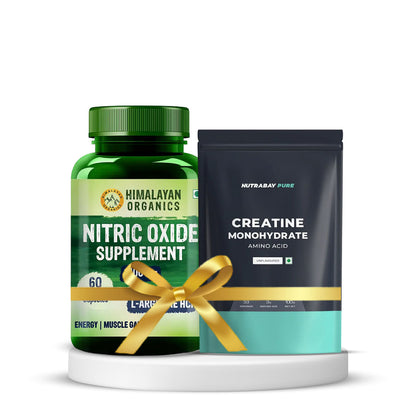 Himalayan Organics Nitric Oxide 1400mg 60 Veg Capsules  Nutrabay Pure Micronised Creatine Monohydrate 100g Unflavoured Pack of 2 Combo