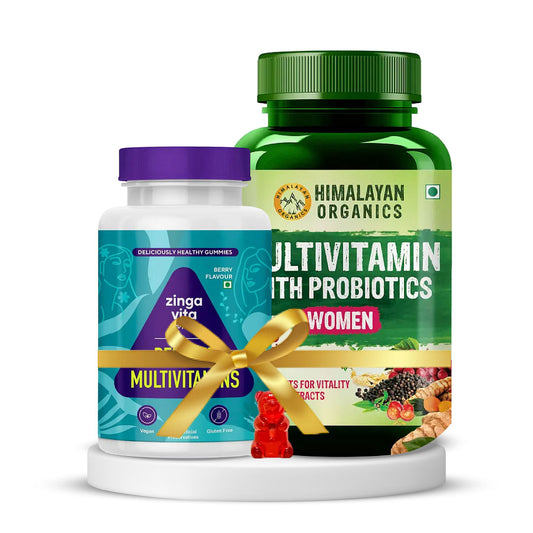 Womens Health and Wellness  Himalayan Organics Multivitamin with Probiotics for Women 120 Veg Tabs  Zingavita Skin and Hair Multivitamin Gummies for Women 30 No