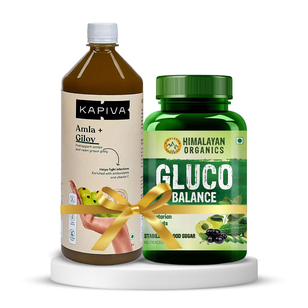 Himalayan Organics Gluco Balance 60 Veg Tablets, Kapiva Amla Juice 1L for Diabetes Control