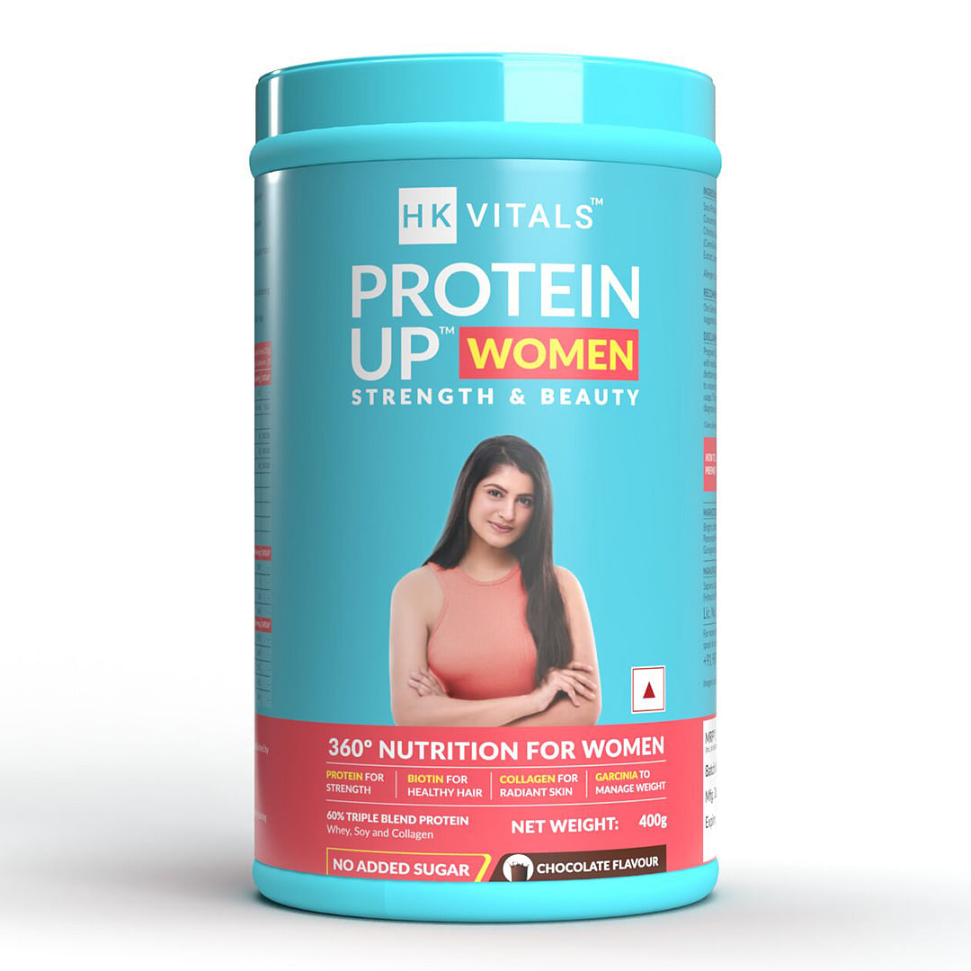 HealthKart HK Vitals ProteinUp Women: Veg Protein with Soy, Whey, Collagen, Biotin, Garcinia, Green Tea. No Added Sugar. Chocolate.