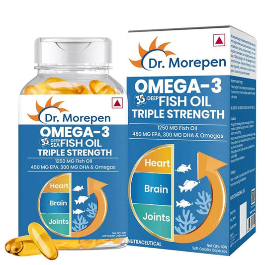 Dr. Morepen Omega 3 Deep Sea Fish Oil Triple Strength  60 Softgels  Brain  Joints