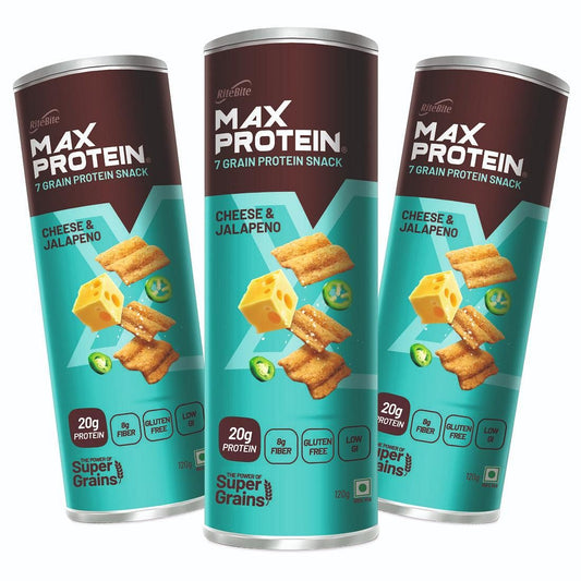 RiteBite Max Protein Cheese  Jalapeno Protein Chips Pack of 3 - 120 g