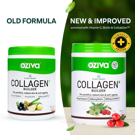 Oziva Plant Based Collagen Builder 250g  Berry Orange Flavour  Vitamin C  Biotin  Collabzen  Skin  Anti Ageing
