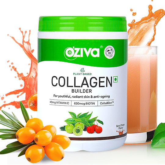 Oziva Plant Based Collagen Builder 250g  Berry Orange Flavour  Vitamin C  Biotin  Collabzen  Skin  Anti Ageing