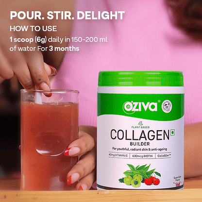 Oziva Plant Based Collagen Builder 250g  Berry Orange Flavour  Vitamin C  Biotin  Collabzen  Skin  Anti Ageing