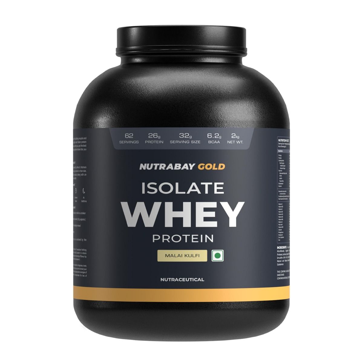 Nutrabay Gold Whey Protein Isolate, 26g Protein, Digestive Enzymes, Vitamins, Minerals, Muscle Support, Recovery - Malai Kulfi 2kg