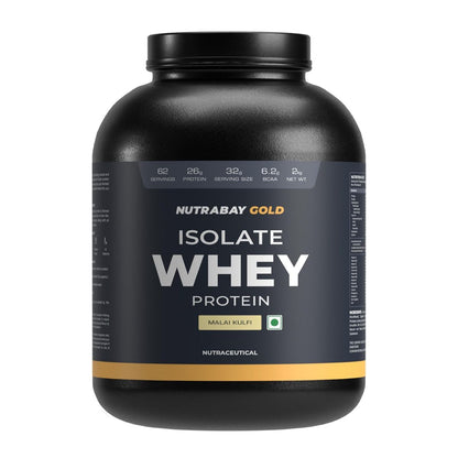 Nutrabay Gold Whey Protein Isolate, 26g Protein, Digestive Enzymes, Vitamins, Minerals, Muscle Support, Recovery - Malai Kulfi 2kg