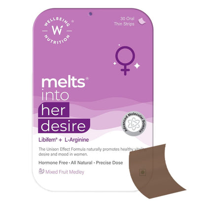 Wellbeing Nutrition Melts Her Desire Libido Booster: Increases Drive, Stamina, Energy with Libifem, L-Arginine, Ashwagandha, Vitamin E. 30 Strips